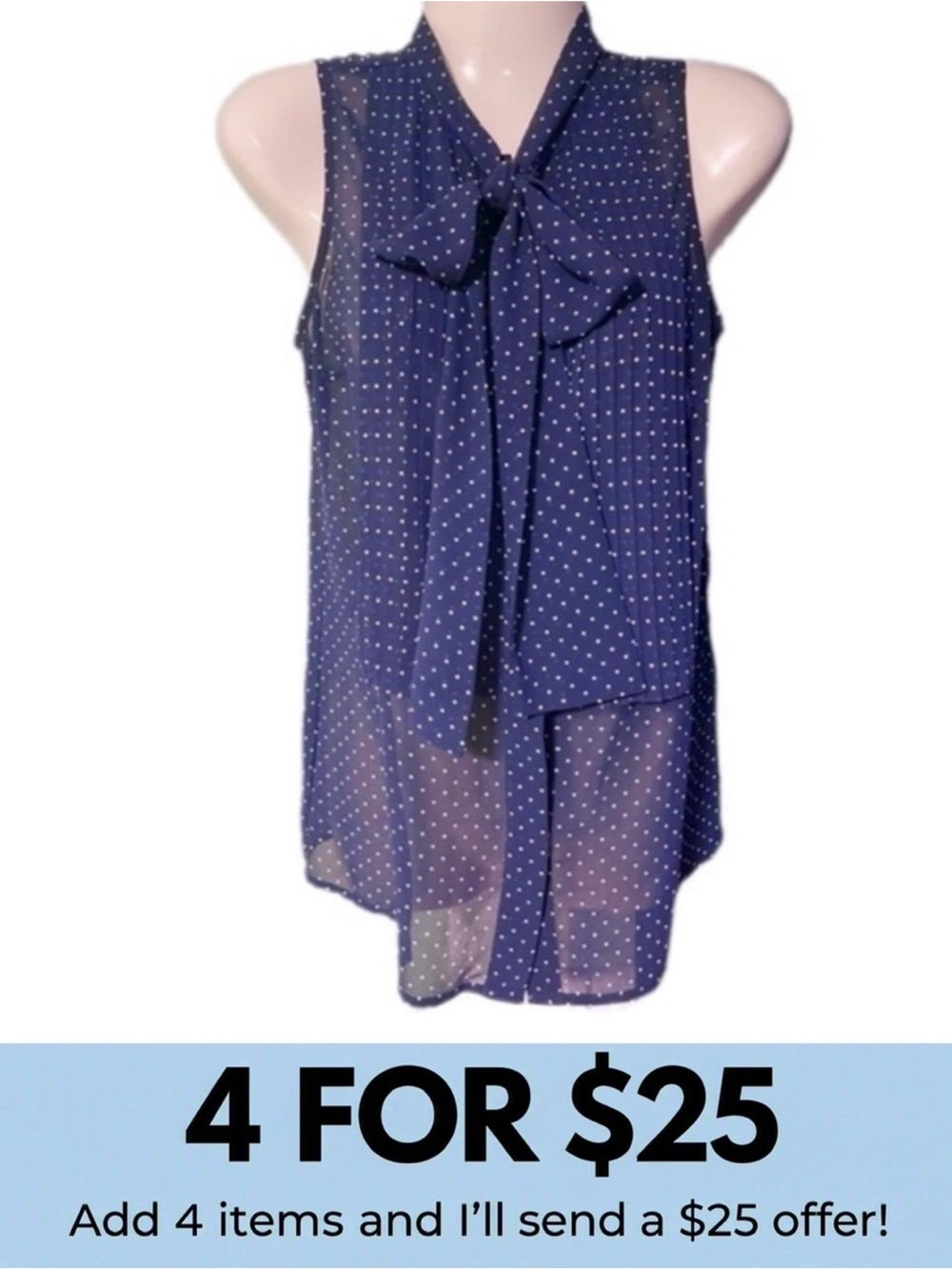 Michael Kors Navy Sleeveless Blouse with Polka Dots Size 0